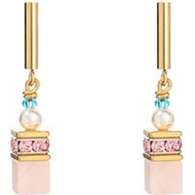 Coeur De Lion GeoCUBE Precious Fusion Pearls Multicolour Pastel Drop Earrings - Silver