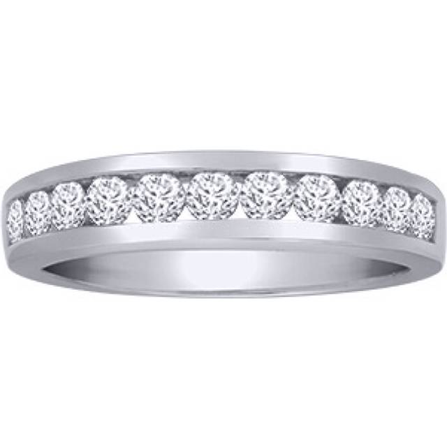 (P) Jewelco London Solid Platinum Channel Set Round G SI1 0.75ct Diamond Dainty Band Eternity Ring 3.5mm - Silver