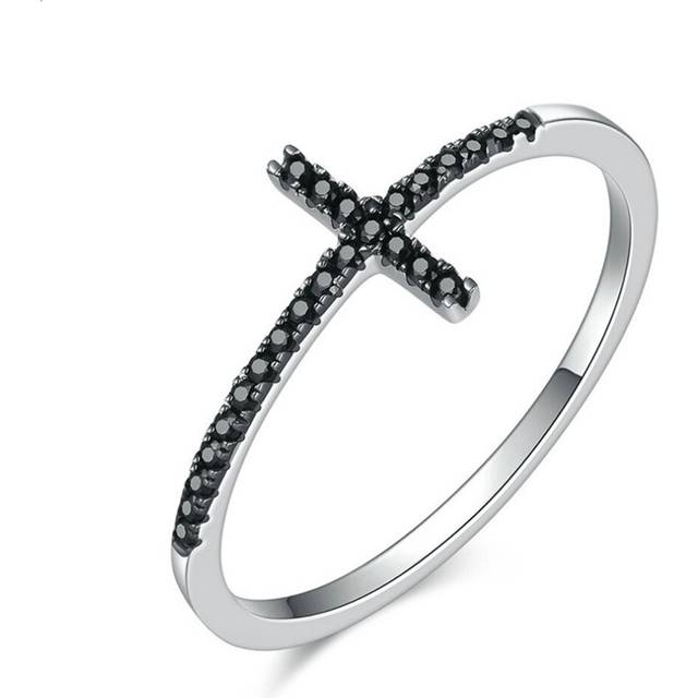 Silver plating Faith Cross Shape Finger Rings for Women ,Black Jewelry Gift_8