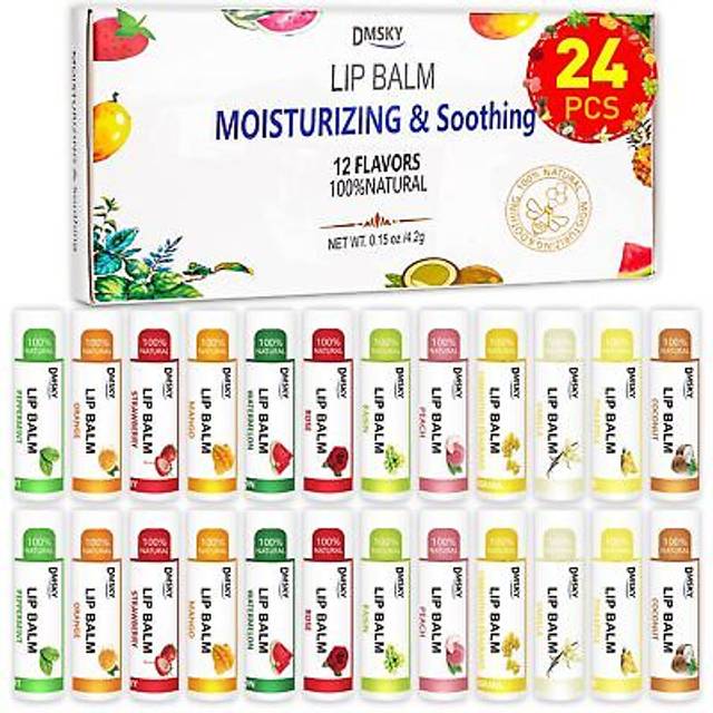 DMSKY 24 Pack Lip Balm Bulk with Vitamin E and Coconut Oil -100% Natural Lip Balm- Lip Moisturizer Treatment - Moisturizing Soothing Chapped Lips-12 F