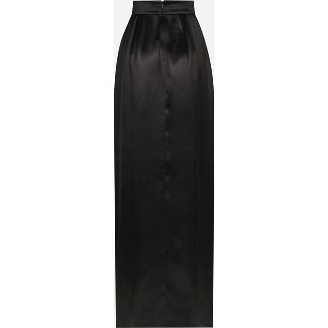 Dolce & Gabbana Long Silk Satin Skirt With Slit - Woman Skirts Black 44