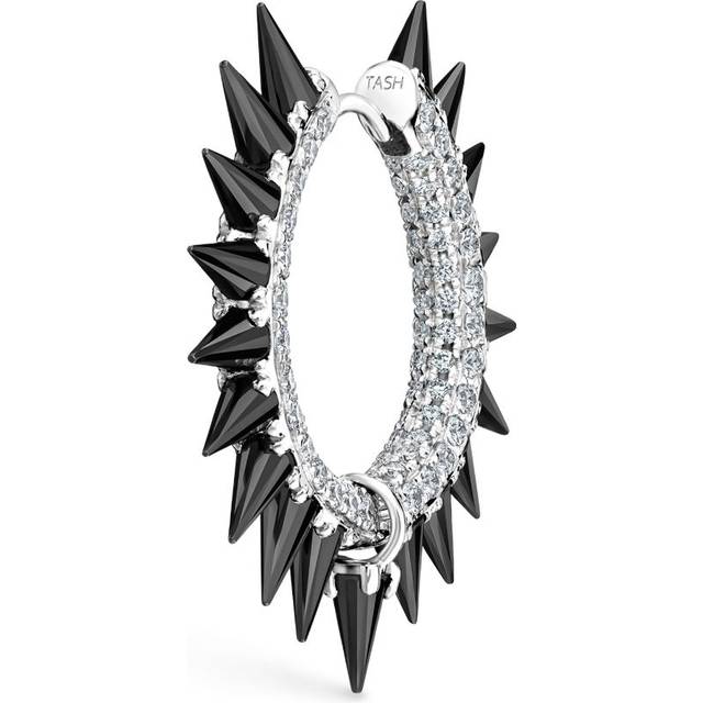 Maria Tash White Gold Black Moissanite Mohawk and Diamond Pavé Hoop Earring - 12.5mm