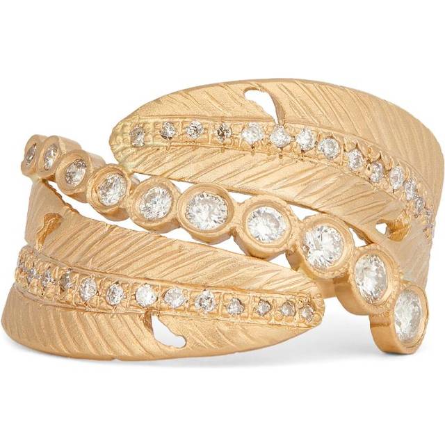 Jacquie Aiche Yellow Gold and Diamond Feather Wrap Ring - 6 1/2