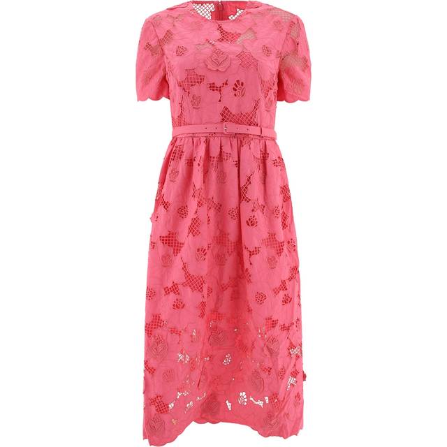Self-Portrait Cotton-Blend Lace Midi Dress - UK 12 - Pink