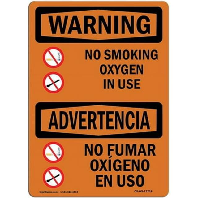 SignMission OS-WS-D-35-L-12714 OSHA Warning Sign - No Smoking Oxygen in Use Bilingual