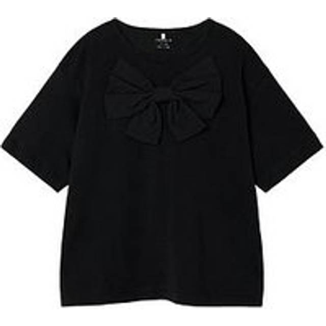 Name It Girls Large Bow Oversized Tshirt - Black, Black, Size Age: 6 Years - age: 6 YEARS