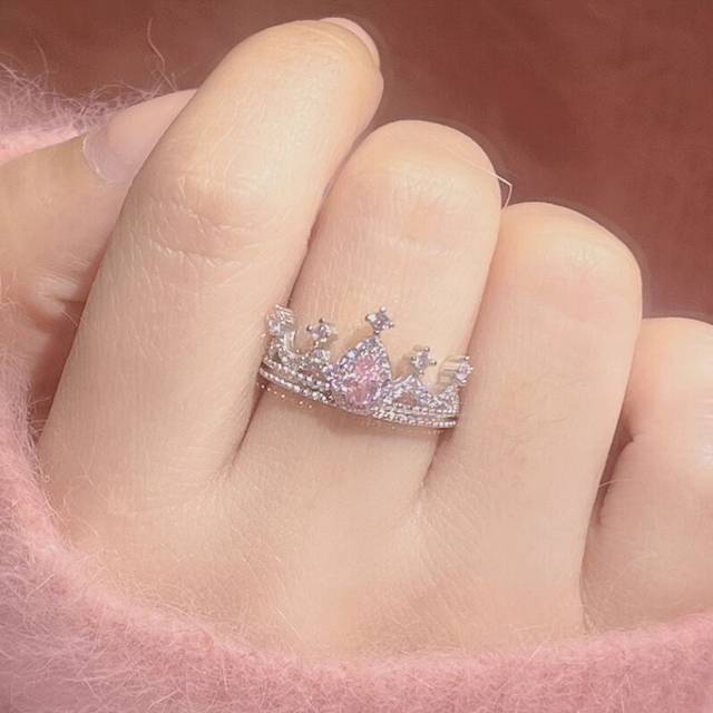 And Stylish Versatile Pink Diamond Crown Ring For Women Featuring Adjustable Copper Design