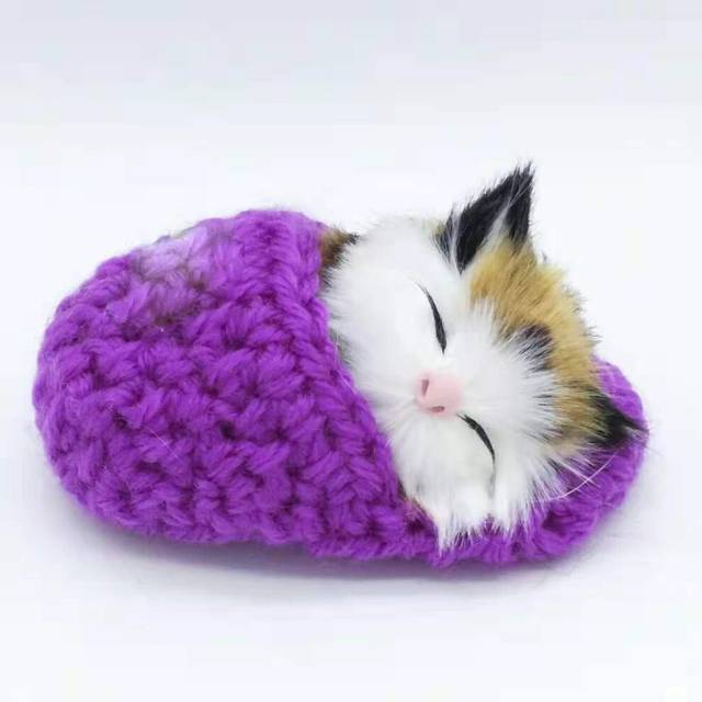 (Purple) Kawaii Simulation Sleeping Kittens Kawaii Plush Cat Doll Toy