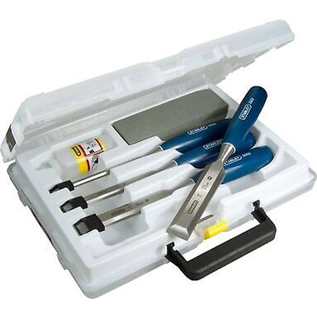 Stanley 4 Piece Bevel Edge Wood Chisel Set,sharpening Stone & Oil In Case,016130