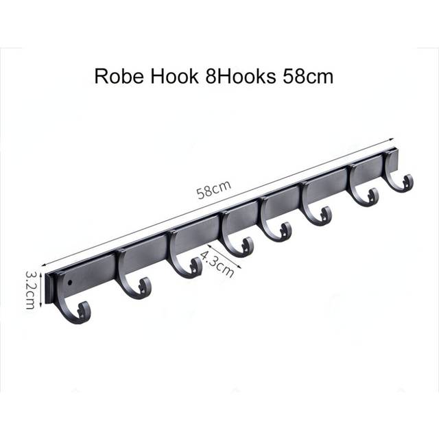 (a-8 Hooks) Towel Robe Hooks Black Aluminum Door Hanging Wall Mount Bath Coat Rack Hanger For Bathroom Kitchen Hardware