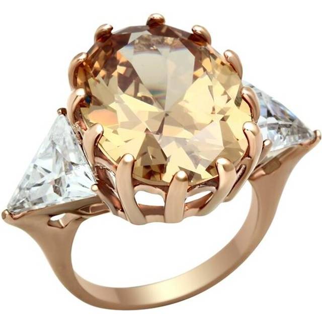 IP Rose Gold Ion Plating Brass Ring with AAA Grade CZ, Champagne - Size 7
