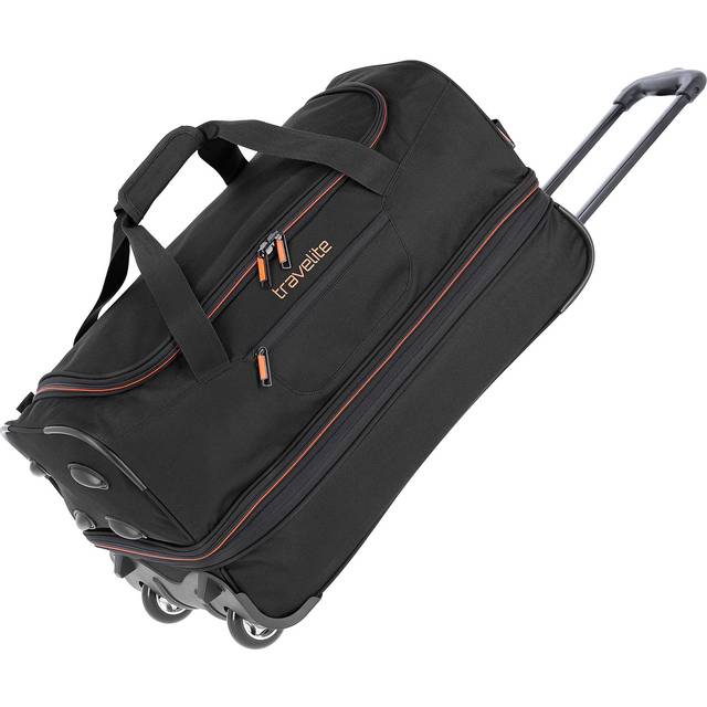 travelite 2-hjuls trolley resväska storlek L med stretchveck, bagageserie bas: mjukt bagage resväska med hjul med extra volym, 096276, Svart/orange, 55 cm, resväska med hjul