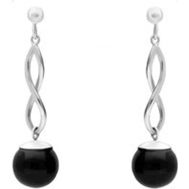 Sterling Silver Whitby Jet 8mm Bead Twist Drop Earrings