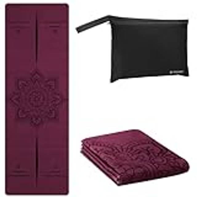 Navaris Vikbar yogamatta för resor – 1,5 mm tunn träningsmatta för yoga, pilates, träning, gym, fitness – halkfri vikbar bärbar matta – lila