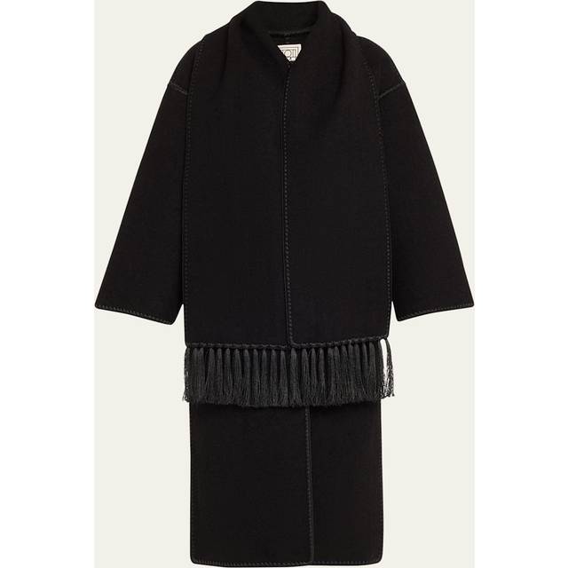 Embroidered Scarf Wool Blend Long Coat