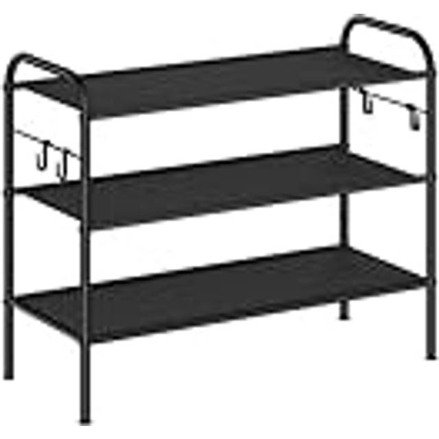 Fabric Shoe Rack with 4 Hooks Ink Black, 3 Tier (28 x 68 x 53 cm)