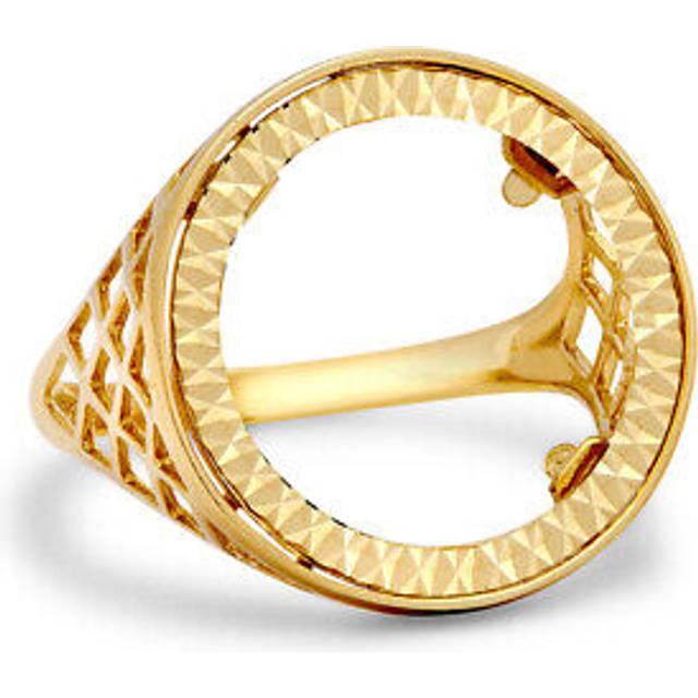 (S) Jewelco London Men&#39;s Solid 9ct Yellow Gold Basket Half Sovereign Coin Mount Ring - JRN168-H