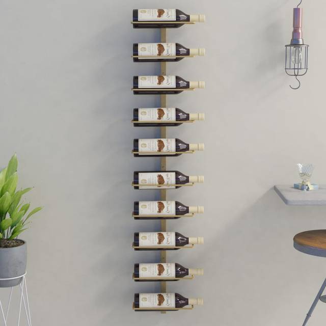 Janssen 10 Bottle Wall Mounted Wine Rack - Gold (120cm H X 24cm W X 9cm D)