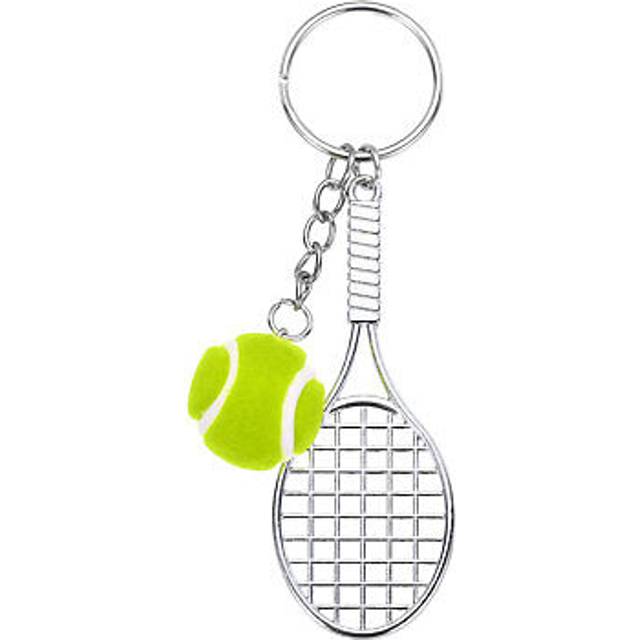 Tennis keychain, metal tennis racket key chains sports pendant, green