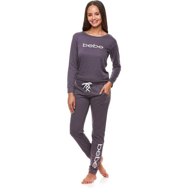 bebe Womens Pajama Sets - French Terry Pajamas for Women with L/S Pullover and Pants with Pockets (Midnight Lavender  Large)