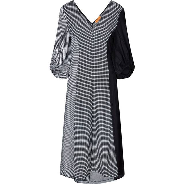 Stine Goya Threequarter Sleeve Midi Dress, 2247 Patchwork Jersey Dam Midiklänningar Stl. S - Från Magasin - Black / White (S)