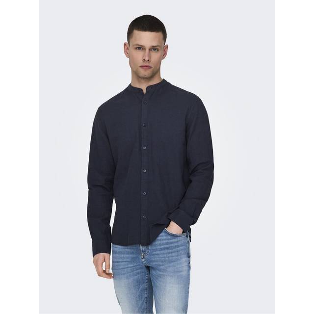 ONLY & SONS Onscaiden Life Ls Solid Linen Mao Noos |Marinblå |S