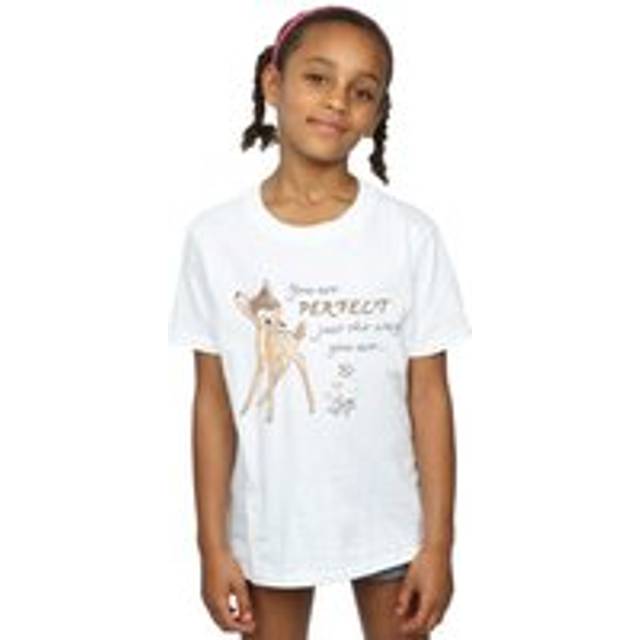 (7-8 Years, White) Disney Girls Bambi Perfect Just The Way You Are Cotton T-Shirt