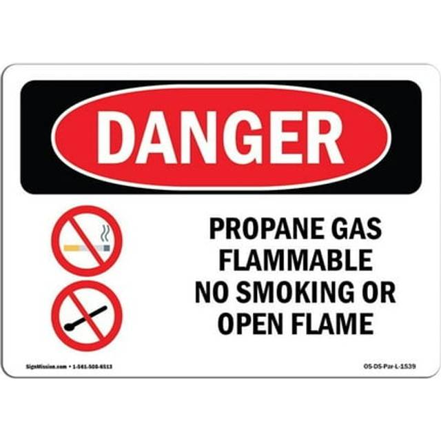 SignMission OS-DS-D-710-L-1539 OSHA Danger Sign - Propane Gas Flammable No Smoking