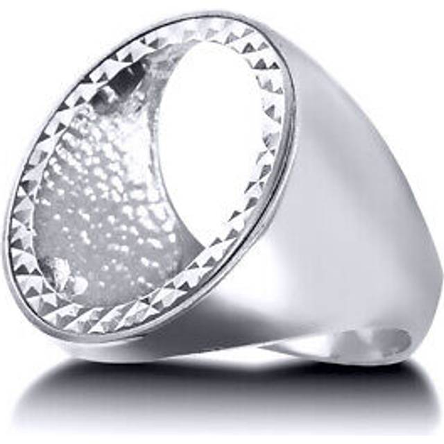 (R) Jewelco London Men's Solid 925 Silver Domed Polished Full Sovereign Mount Ring