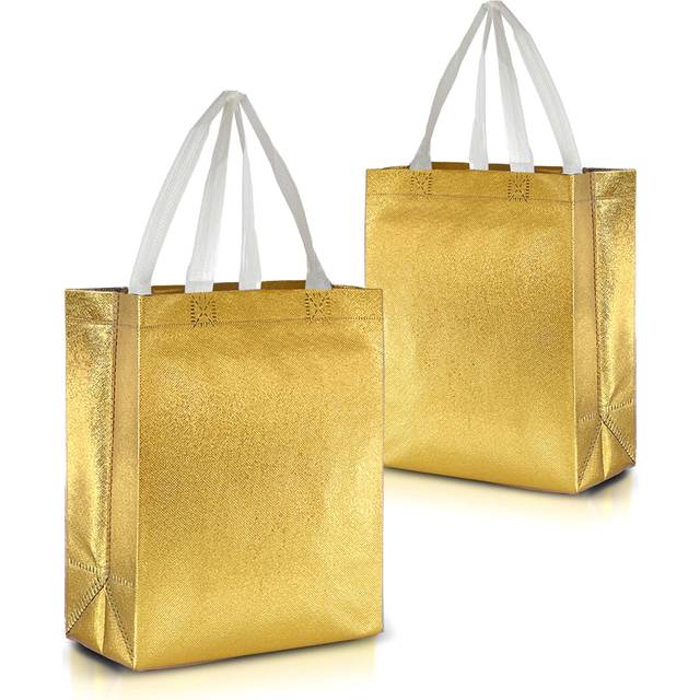 Nush Nush Gold Gift Bags Bulk Medium Size - Set of 12 Reusable Gold Gift Bags With Handles - Perfect As Christmas Gift Bags  Goodie Bags  Bi
