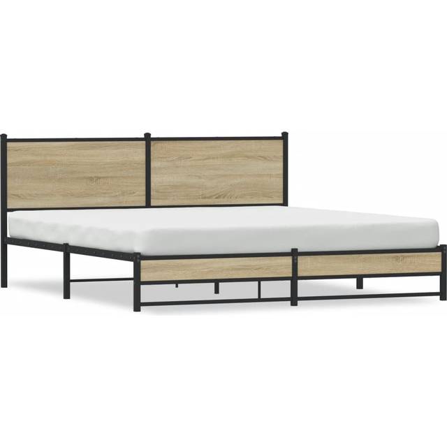 vidaXL Metal Bed Frame without Mattress Sonoma Oak 180x200 cm Super King - Brown