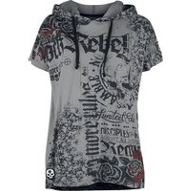 Rock Rebel by EMP T-Shirt - Relaxed-Cut T-shirt with Prints and Hood - XS to 5XL - for Women - grey