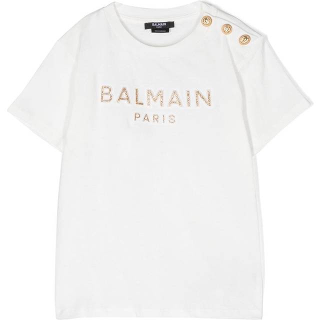 Balmain Kids - glitter-logo lion-stud T-shirt - kids - Cotton - 8 - White