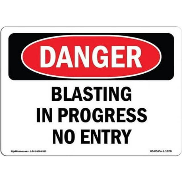 SignMission OS-DS-D-35-L-1878 OSHA Danger Sign - Blasting in Progress No Entry