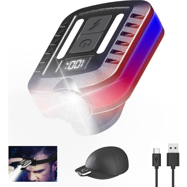 Chronus LED Hard Hat Light, Digital Power Display Rechargeable Clip On Headlamp, 2 in 1 90 Adjustable Head Lamp, Outdoor Headlight, Cap