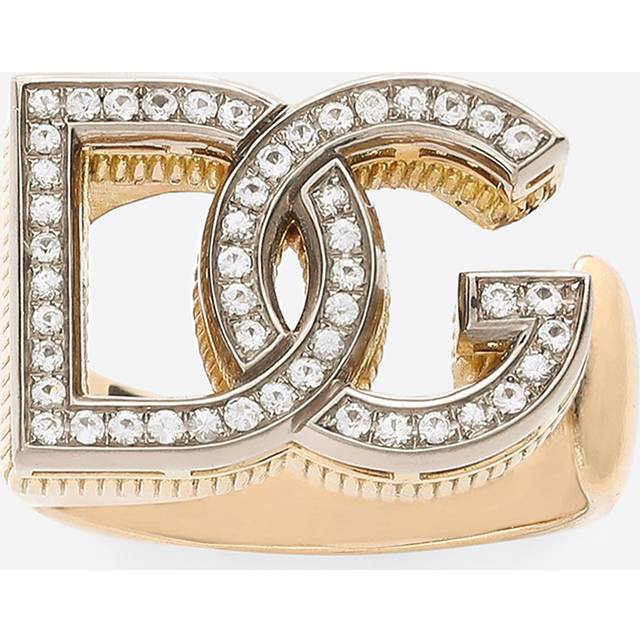 Dolce & Gabbana Logo Ring In Yellow And White 18kt Gold With Colourless Sapphires - Woman Rings Gold 56