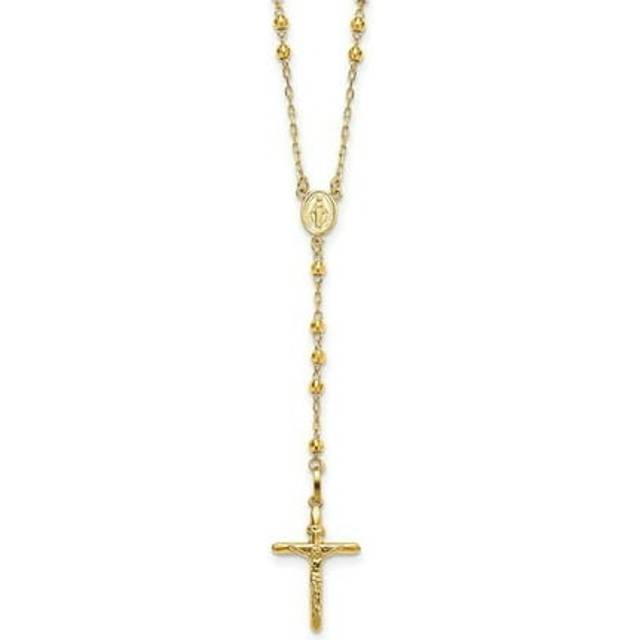 14K Yellow Gold Diamond-Cut 3 mm Beaded Semi-Solid Rosary 24 in. Necklace