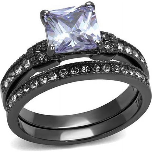 Alamode TK2970-6 Women IP Light Black Stainless Steel Ring with AAA Grade CZ in Light Amethyst - Size 6