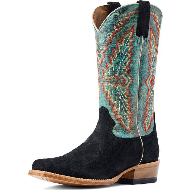 Men's Futurity Showman Western Boots in Black Roughout Roaring Turquoise, D Medium Width, Size 10, by Ariat
