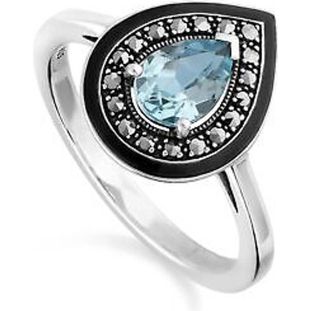 Art Deco Inspired Pear Cut Blue Topaz & Marcasite Ring