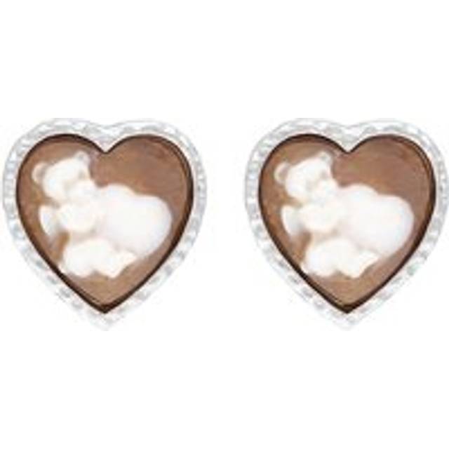 Sterling Silver Cameo Heart Teddy Stud Earrings D