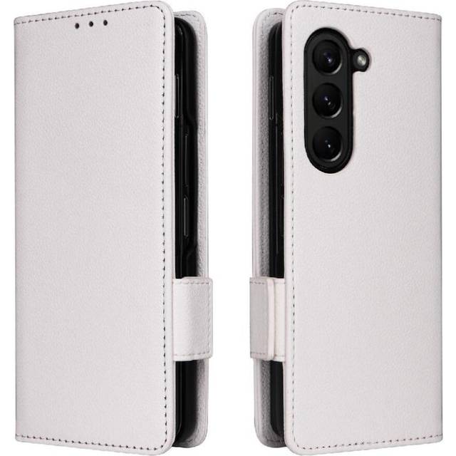 (White) Flip Case for Samsung Galaxy Z Fold 6 Magnetic Pu Leather Wallet Side Buckle Card Slots Holder