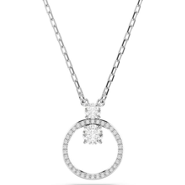 Swarovski Constella Rhodium Plated Round Crystal Circular Pendant Necklace - Silver - 38cm