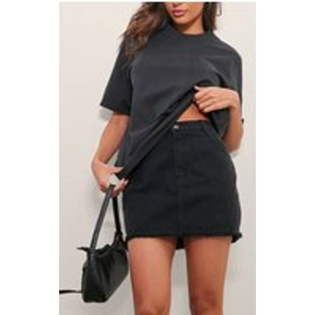 Washed Black Raw Hem Denim Mini Skirt, Washed Black - 4