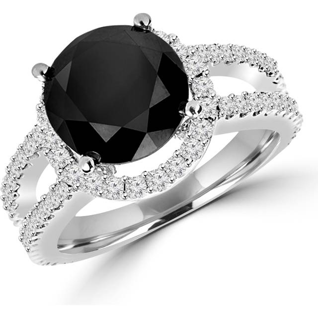 Majesty Diamonds MD160448-5 5 CTW Round Black & White Diamond Halo Fashion Engagement Ring in 14K White Gold, Size 5