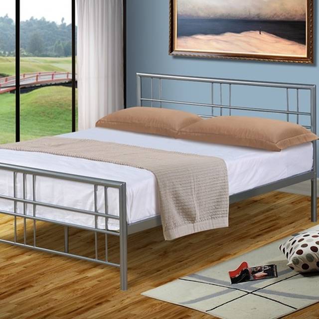 Metal Bed Frame in Silver - Silver / Single