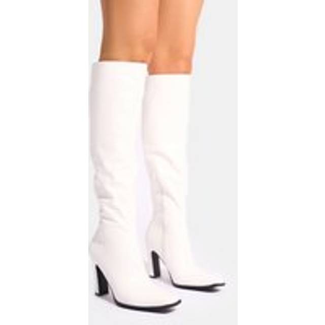 Acquilla White Knee High Flared Boots - white
