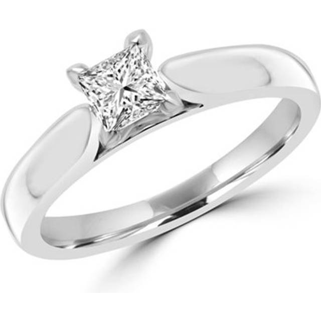 Majesty Diamonds MD160465-6.25 0.38 CT Classic 4-Prong Princess Diamond Solitaire Engagement Ring in 14K White Gold, Size 6.25