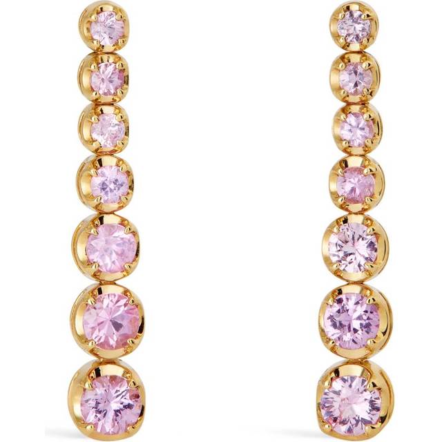 Jennifer Meyer Yellow Gold and Pink Sapphire Tennis Stud Earrings - One size