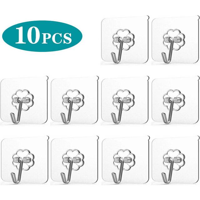 (a-10 PCS) Self Adhesive Wall Hook Transparent Strong Without Drilling Kitchen Towel Hanger Hooks Coat Bag Bathroom Door Home Accessories